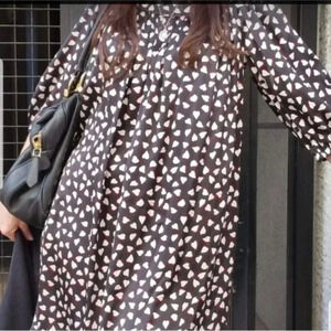 DKNY | Silk Black 3/4 Sleeves Heart Print Midi Dress Size 10 Medium
